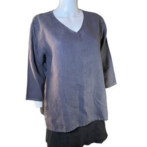 Match Point USA Washed Black 100% Linen Loose 3/4 Sleeve Tunic Top Sz M
